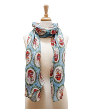 Load image into Gallery viewer, Immaculate Heart of Mary Scarf | Blue Floral Catholic Print, Miraculous Medal Attached
