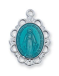 Scalloped Edge Blue Miraculous Medal